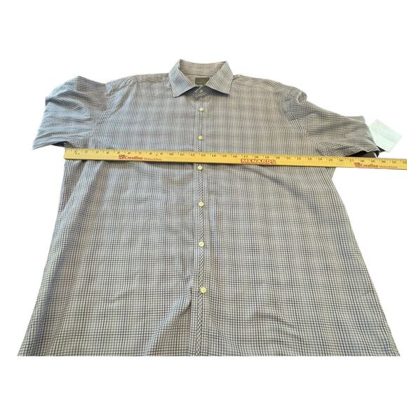 Thomas Dean Shirt Button Down Long Sleeve Purple Geometric Check Trim Cotton XL - Picture 6 of 6